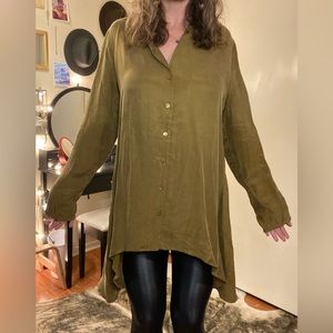 Great olive green full length oversized blouse / shirt dress
